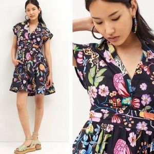 Anthropologie Maeve Floral Zebra Jaguar Animal Print Mini Dress Size 4